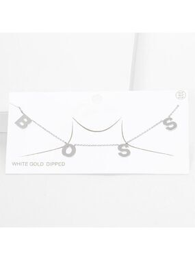 NEW BOSS Silver White Gold Dipped Message Pendant Chain Necklace